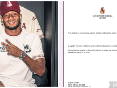Deportes Tolima resta, no se aguantaron a Yhormar Hurtado, ¡fuera!